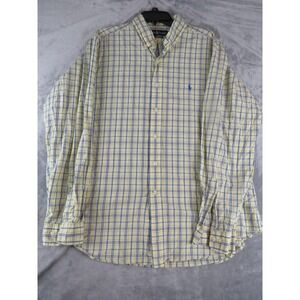 Ralph Lauren Shirt Mens XL Yellow Blue Plaid Classic Fit Button Down Long Sleeve